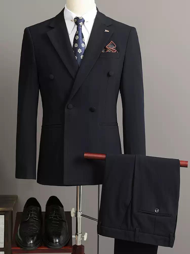 Classic Men's Double - breasted Brown Pinstripe Suit Set , XZ004