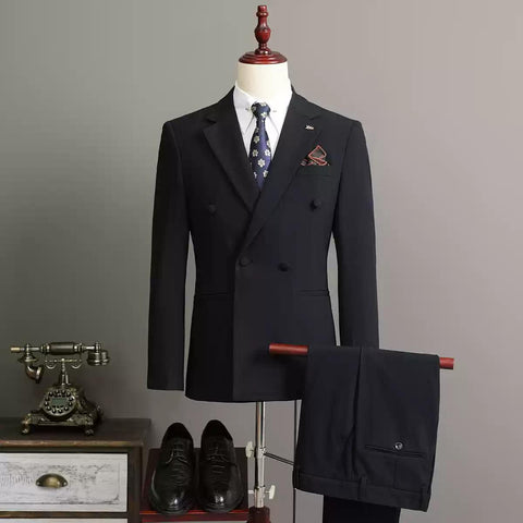 Classic Men's Double - breasted Brown Pinstripe Suit Set , XZ004