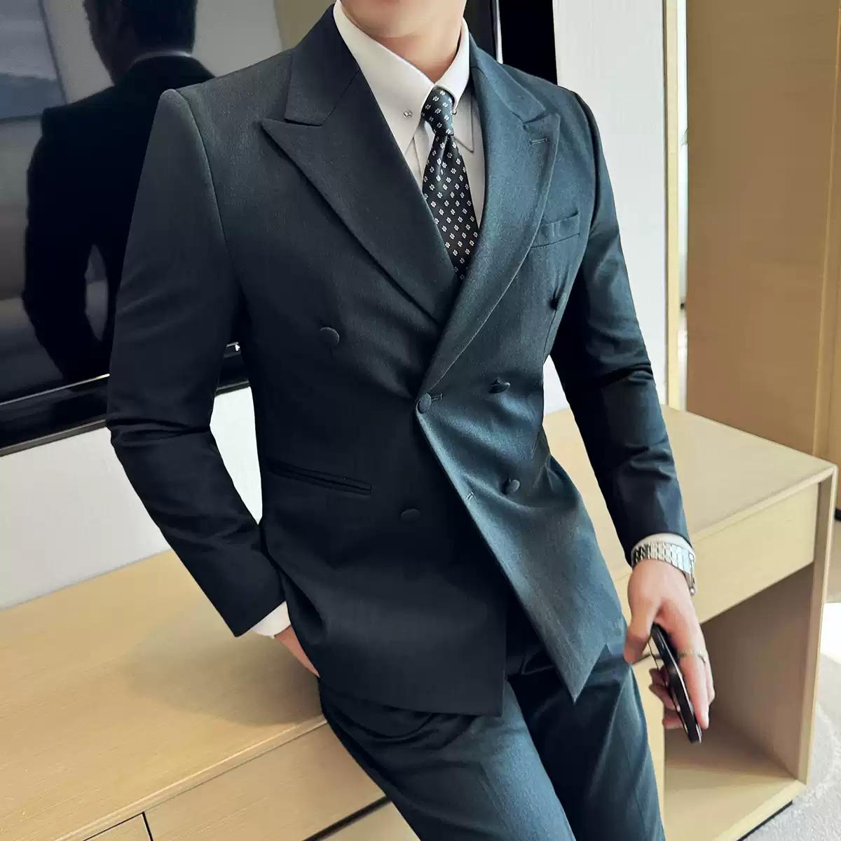 Dapper Men's Three - Piece Brown Suit with Double - breasted Blazer , XZ007