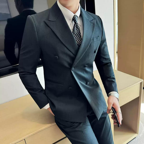 Dapper Men's Three - Piece Brown Suit with Double - breasted Blazer , XZ007