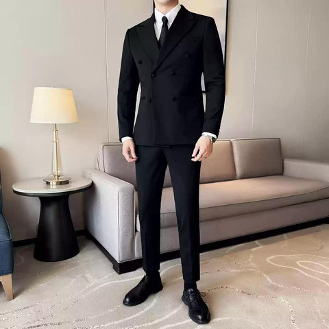 Dapper Men's Three - Piece Brown Suit with Double - breasted Blazer , XZ007