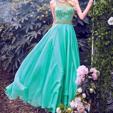 Elegant Halter - Neck Turquoise Gown Prom Dress,LX411