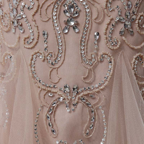 Nude Crystal - Embellished Illusion - Neck Mermaid Prom Dress with Tulle Dress, LX006