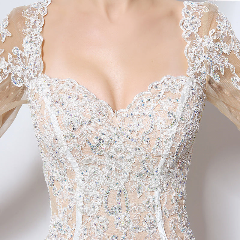 Nude Lace - Embroidered Sweetheart 3/4 - Sleeve Mermaid Prom Dress, LX013