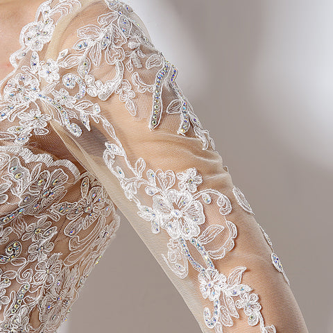 Nude Lace - Embroidered Sweetheart 3/4 - Sleeve Mermaid Prom Dress, LX013