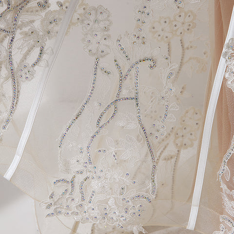 Nude Lace - Embroidered Sweetheart 3/4 - Sleeve Mermaid Prom Dress, LX013