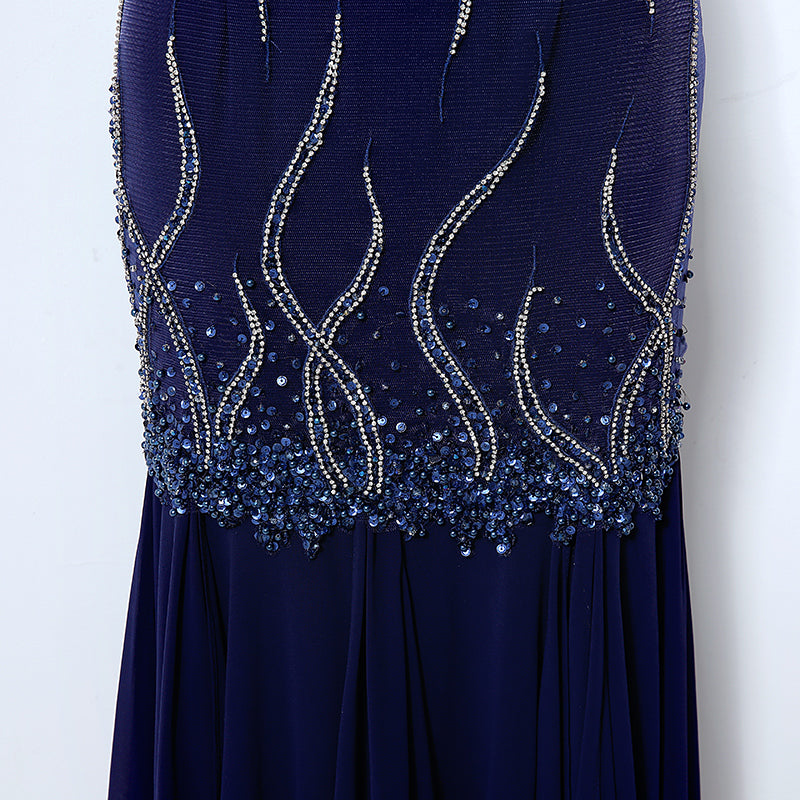 Glamorous V - Neck Beaded Mermaid Evening Dress with Sheer Cap Sleeves - Stunning Embellishments Prom Dress,LX032