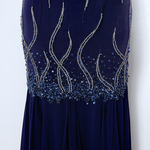 Glamorous V - Neck Beaded Mermaid Evening Dress with Sheer Cap Sleeves - Stunning Embellishments Prom Dress,LX032