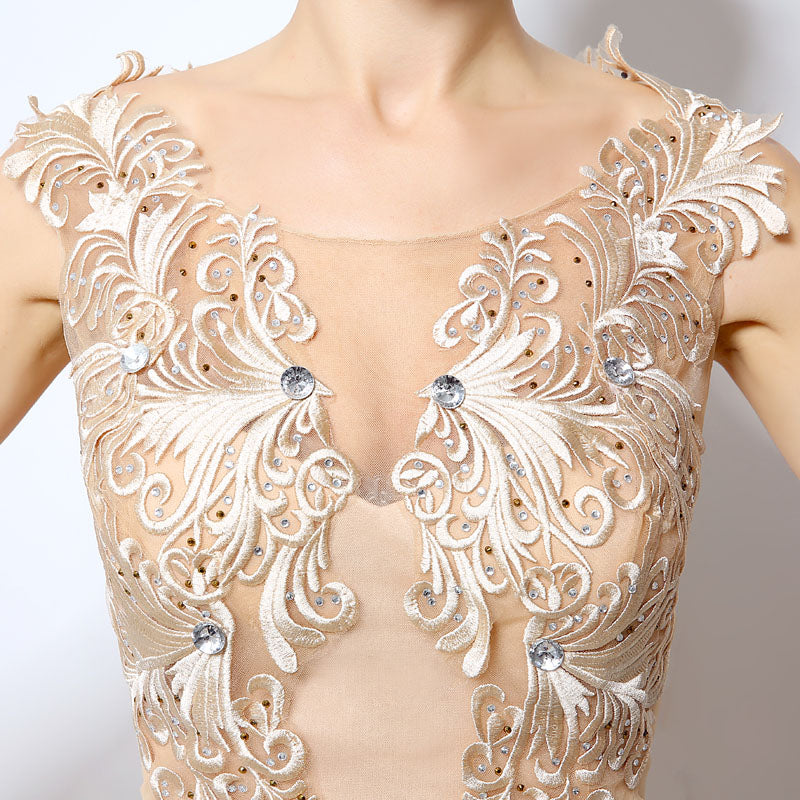 Exquisite Sleeveless Mermaid - style Evening Gown with Intricate Floral Embroidery - Elegant Tulle Prom Dress,LX036