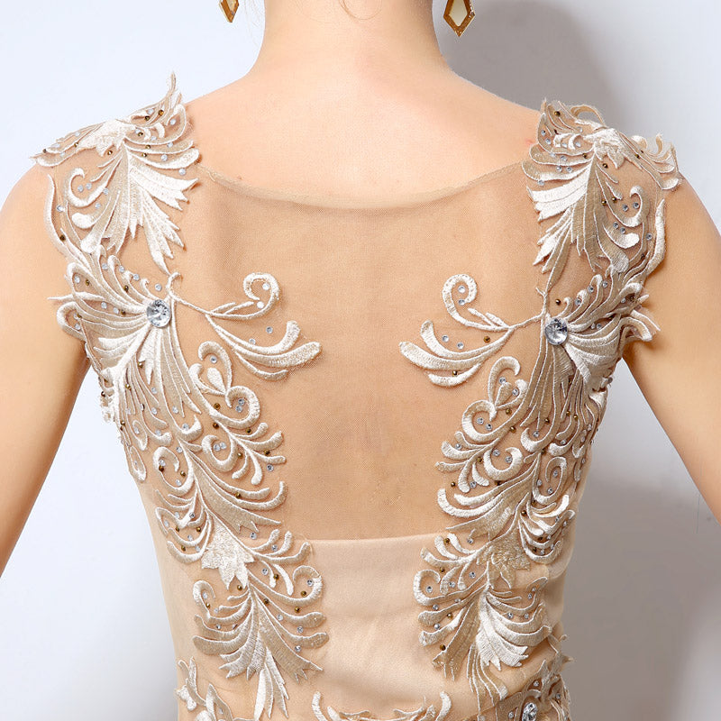Exquisite Sleeveless Mermaid - style Evening Gown with Intricate Floral Embroidery - Elegant Tulle Prom Dress,LX036