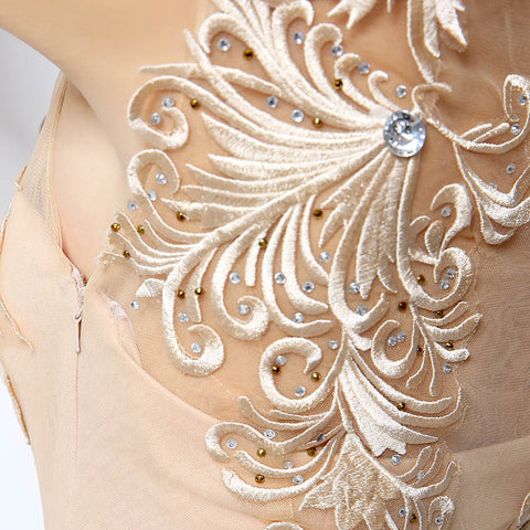 Exquisite Sleeveless Mermaid - style Evening Gown with Intricate Floral Embroidery - Elegant Tulle Prom Dress,LX036