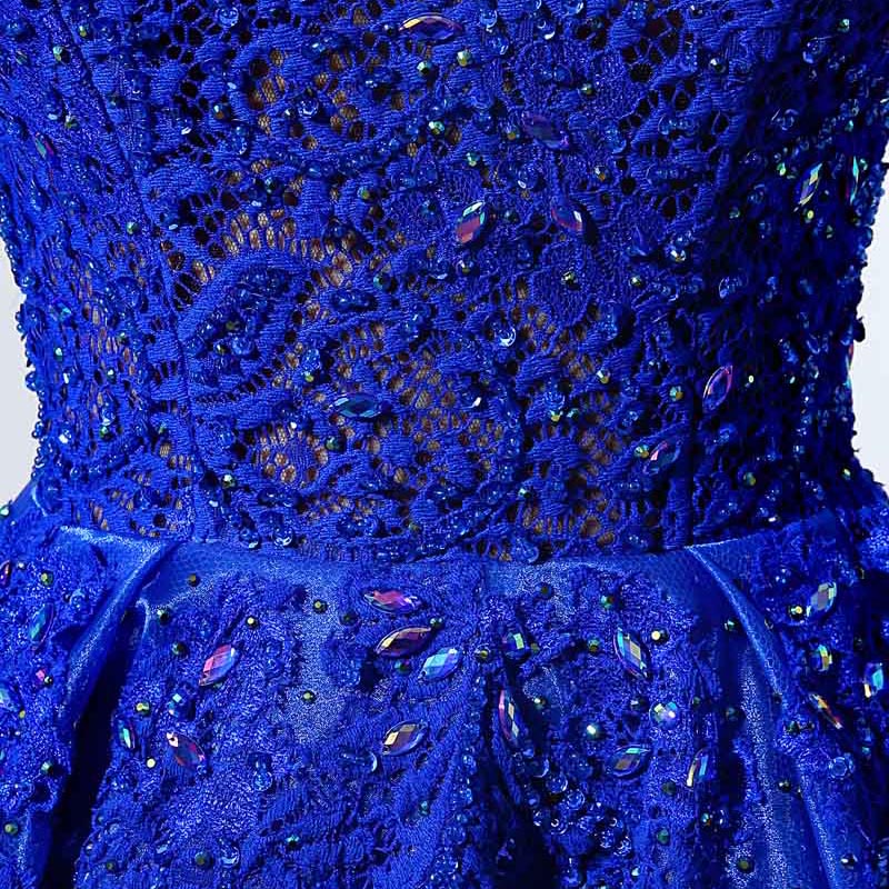 Royal Blue Embellished Boat - Neck Long - Sleeve Ball - Gown Prom Dress, LX045