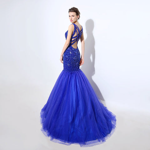 Glamorous Sleeveless Blue Mermaid Gown with Sparkling Sequin Embellishments Prom Dress,LX049