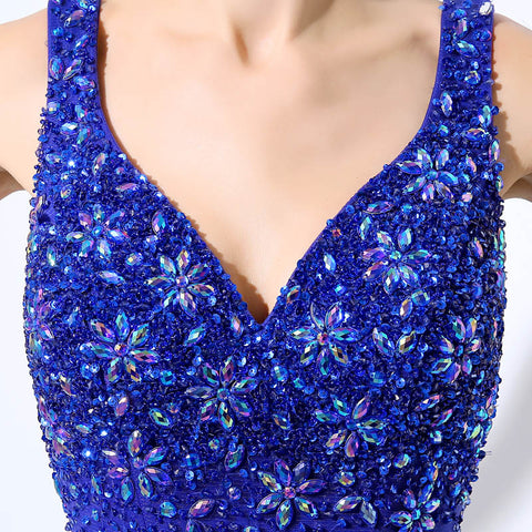 Glamorous Sleeveless Blue Mermaid Gown with Sparkling Sequin Embellishments Prom Dress,LX049