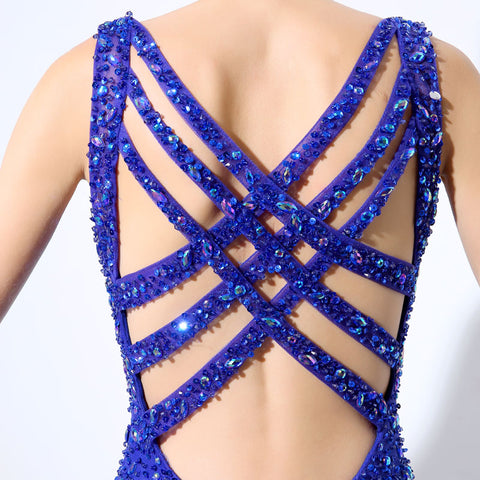 Glamorous Sleeveless Blue Mermaid Gown with Sparkling Sequin Embellishments Prom Dress,LX049