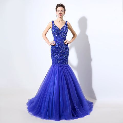 Glamorous Sleeveless Blue Mermaid Gown with Sparkling Sequin Embellishments Prom Dress,LX049