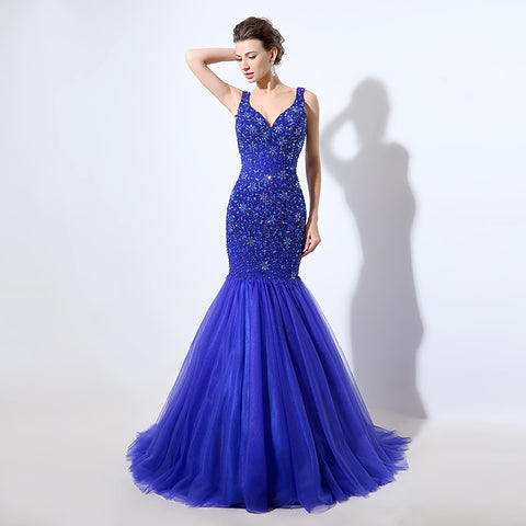 Glamorous Sleeveless Blue Mermaid Gown with Sparkling Sequin Embellishments Prom Dress,LX049