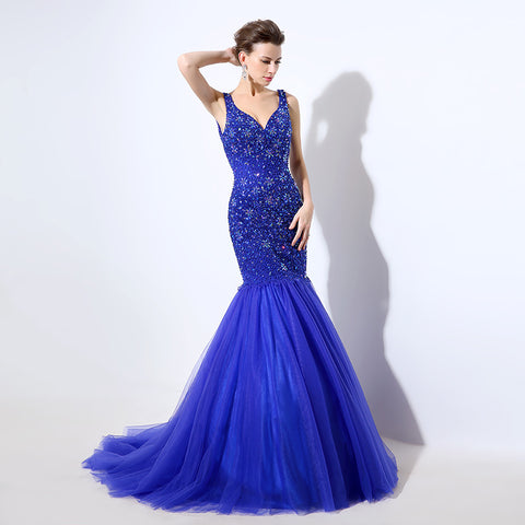 Glamorous Sleeveless Blue Mermaid Gown with Sparkling Sequin Embellishments Prom Dress,LX049