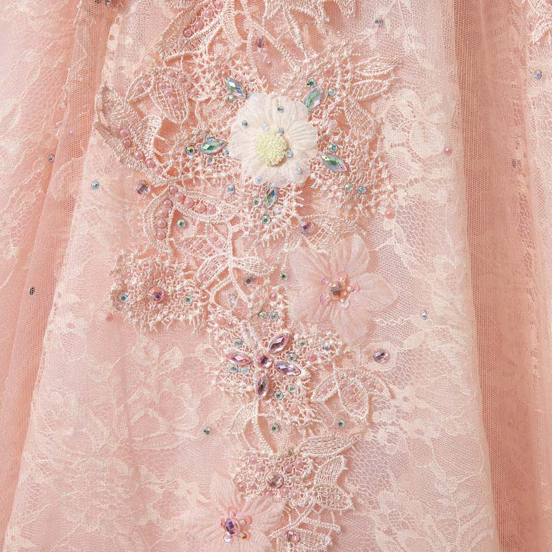 Enchanting Sleeveless Round - Neck Pink Ball Gown with Exquisite Floral Embroidery & Fluffy Tulle Prom Dress,LX069