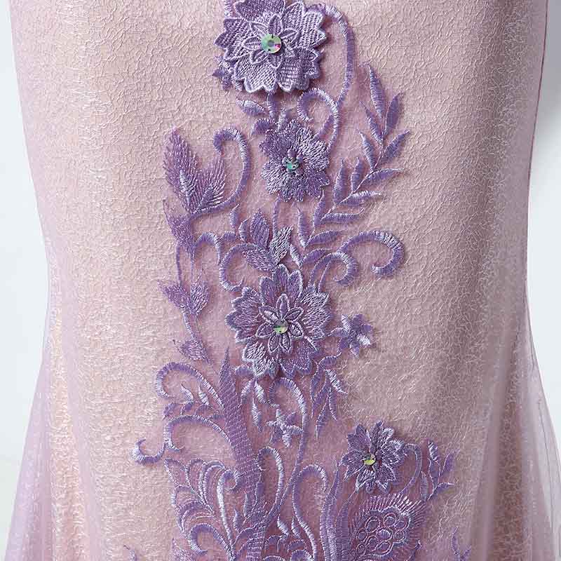 Sophisticated Long - Sleeved Illusion - Neckline Lilac Sheath Dress with Intricate Lace Embroidery Prom Dress,LX073