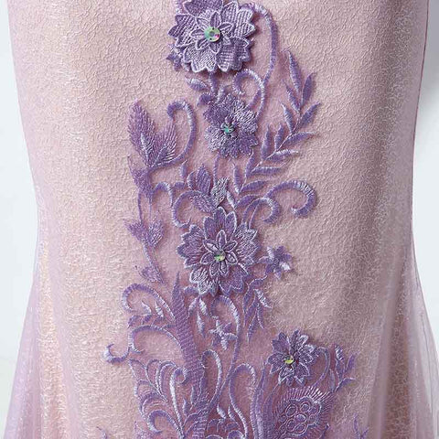 Sophisticated Long - Sleeved Illusion - Neckline Lilac Sheath Dress with Intricate Lace Embroidery Prom Dress,LX073