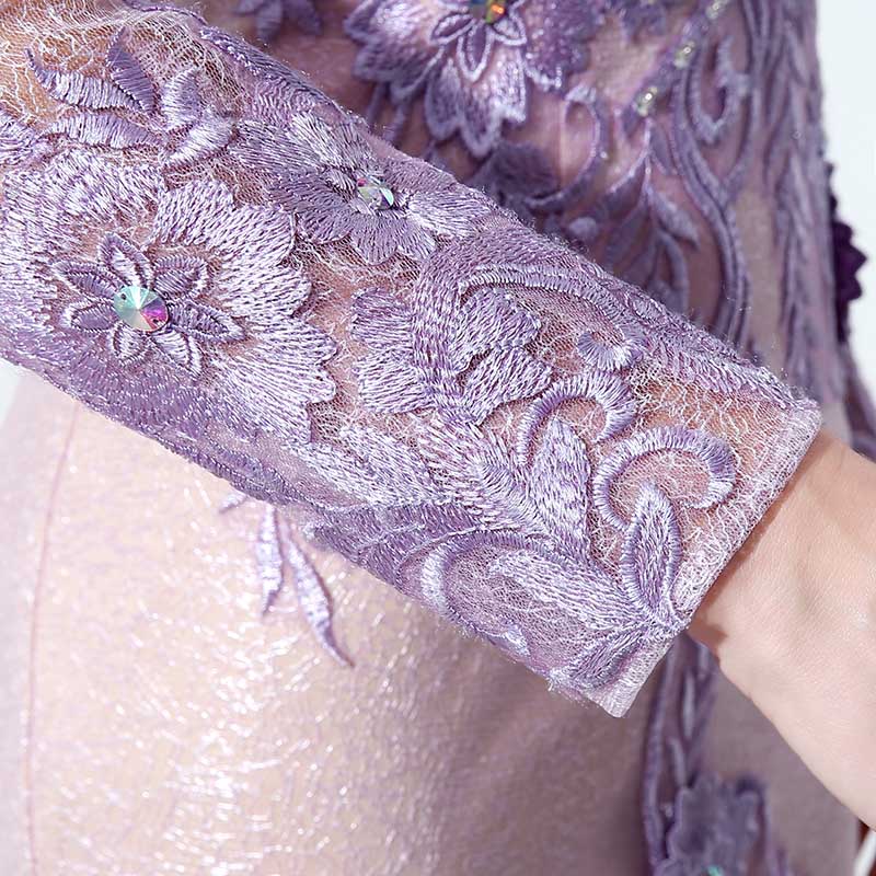Sophisticated Long - Sleeved Illusion - Neckline Lilac Sheath Dress with Intricate Lace Embroidery Prom Dress,LX073