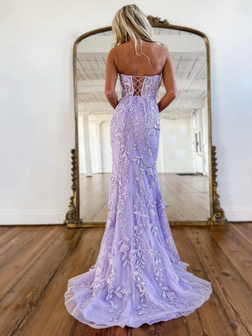 Lace Mermaid Strapless  Prom Dress With Appliques
