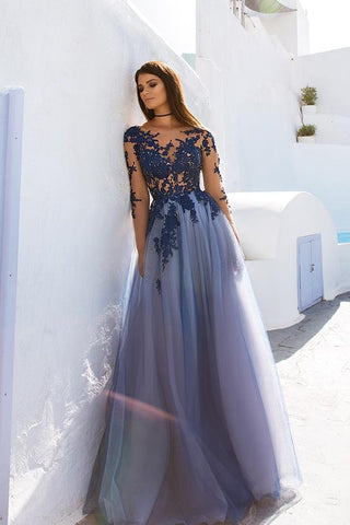 Lace Open Back See Through Long Sleeve Evening Dress