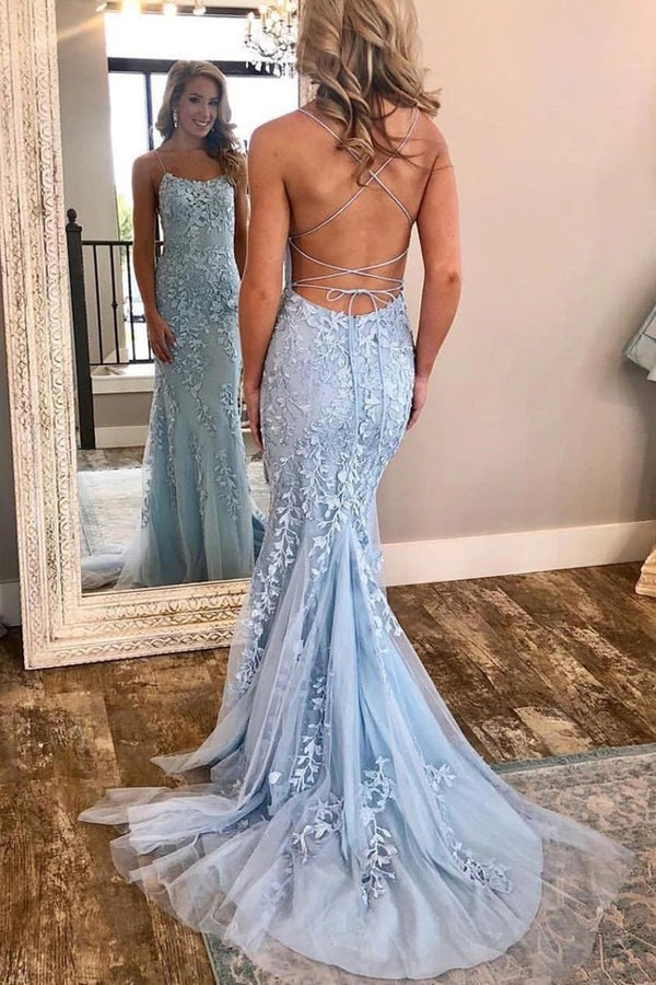 Mermaid Spaghetti Straps  Backless Scoop Pageant Prom Dresses