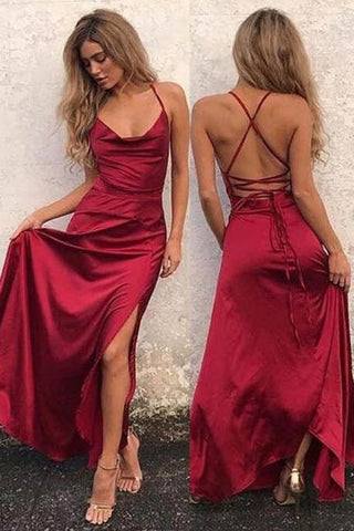 A-line Spaghetti Straps Floor-length Prom Dress With Slit