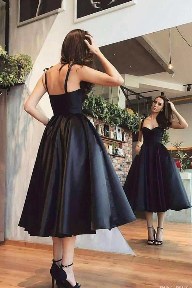 A line Tea Length Sweetheart Satin  Homecoming Dress