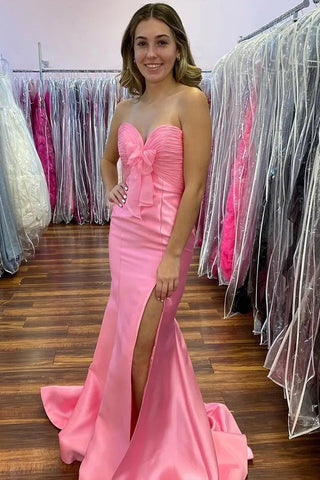 Strapless Bow Yellow Long Mermaid Prom Dress Party Dress