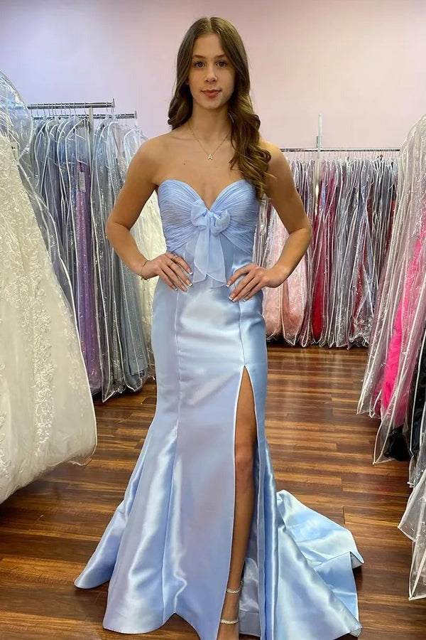 Strapless Bow Yellow Long Mermaid Prom Dress Party Dress