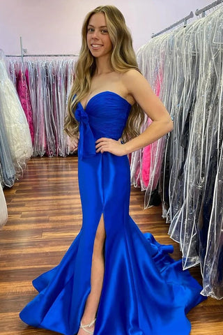 Strapless Bow Yellow Long Mermaid Prom Dress Party Dress