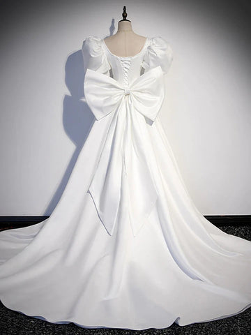 White satin long prom dress white satin long evening dress