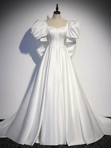 White satin long prom dress white satin long evening dress