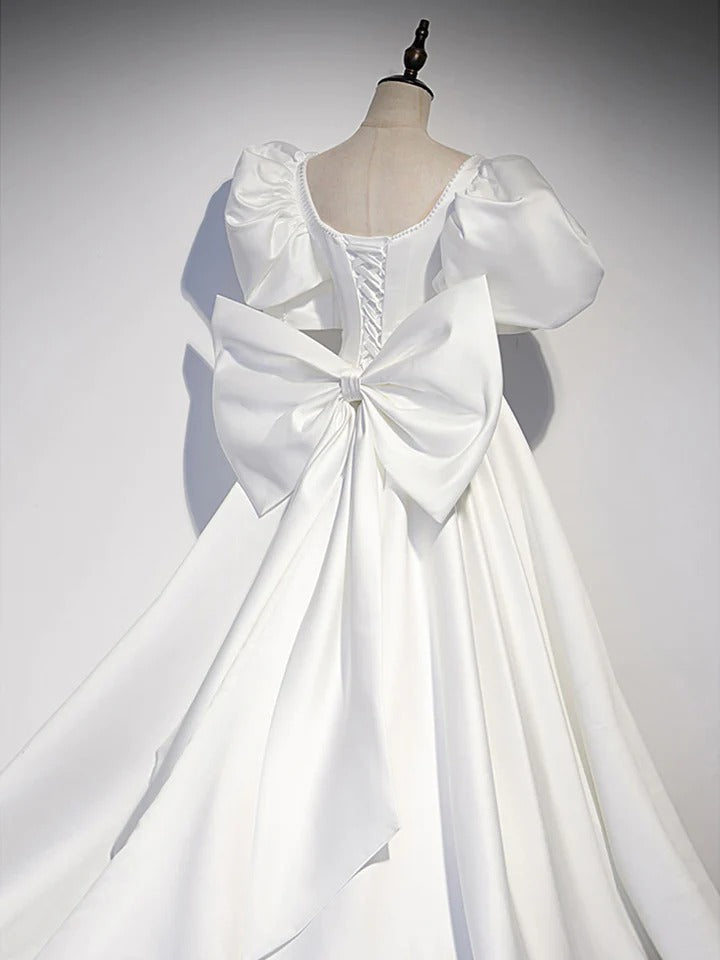 White satin long prom dress white satin long evening dress