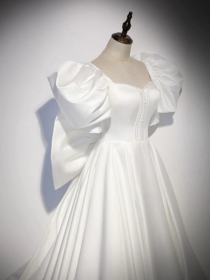 White satin long prom dress white satin long evening dress