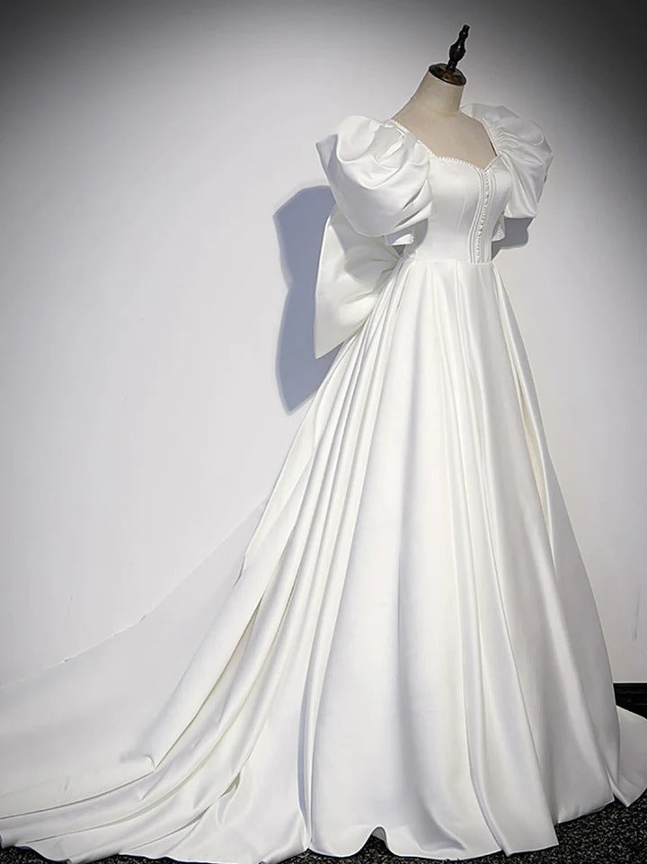 White satin long prom dress white satin long evening dress