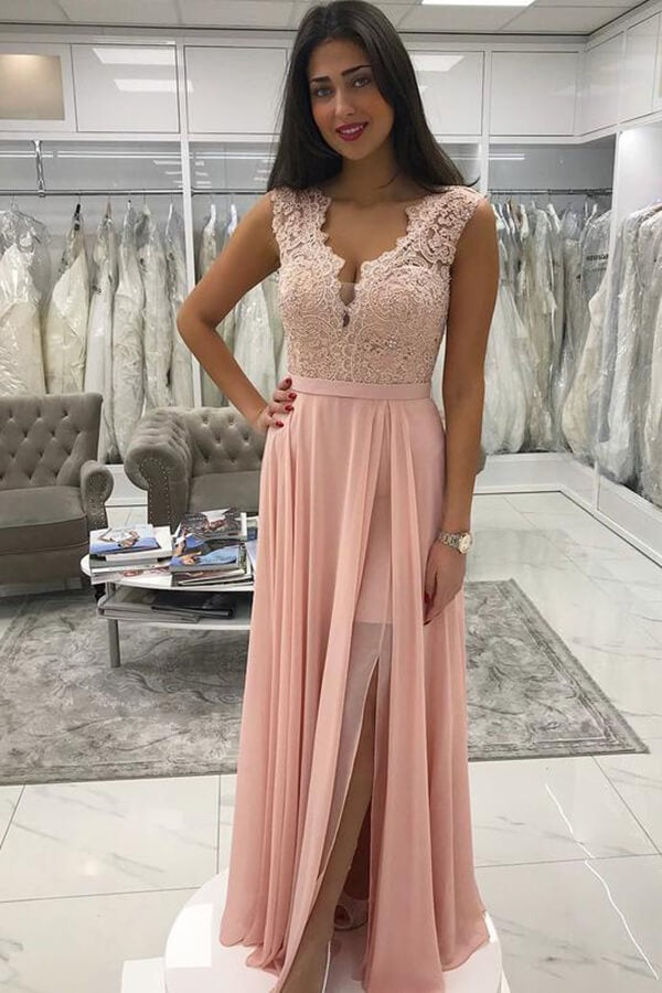 A-line Chiffon  Prom Dresses With Appliques, Beaded Evening Dress