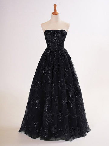 A-line Sequined Lace Long with Pockets Prom Dress