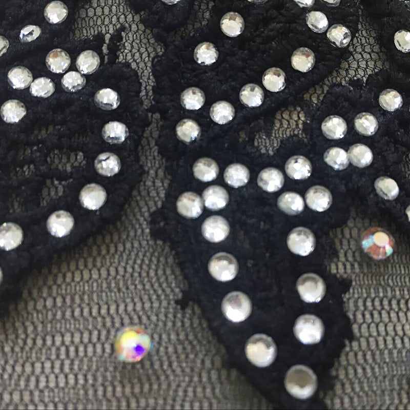 Exquisite Black High - Neck Embellished Crop Top with Sparkling Tulle Prom Dress, LX280