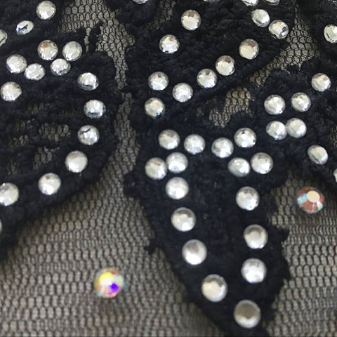 Exquisite Black High - Neck Embellished Crop Top with Sparkling Tulle Prom Dress, LX280