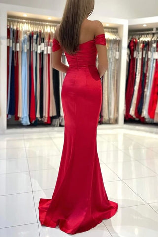 Mermaid Satin  Off-the-Shoulder Long Prom Dresses, Evening Dresses