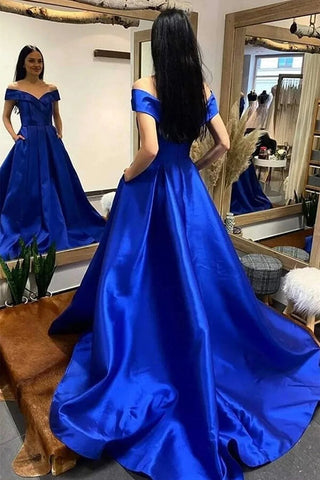 A-line Off Shoulder Evening  Prom Dresses With Train