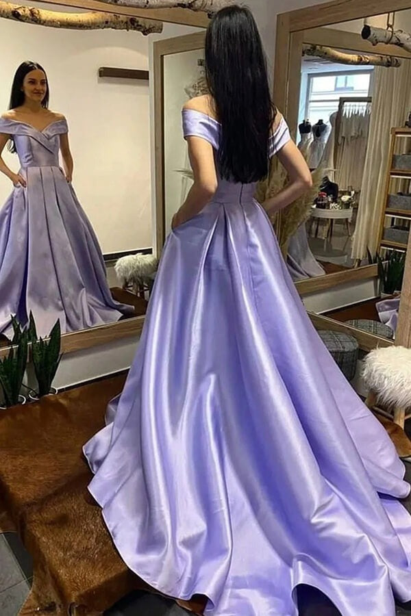 A-line Off Shoulder Evening  Prom Dresses With Train