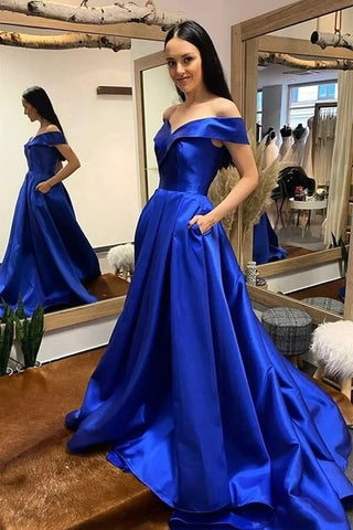 A-line Off Shoulder Evening  Prom Dresses With Train