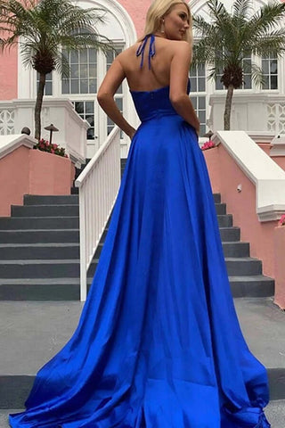 V-Neck  A-line Spaghetti Straps Long Prom Dresses With Split