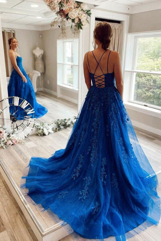 Princess Tulle Formal  Prom Dresses With Lace Appliques