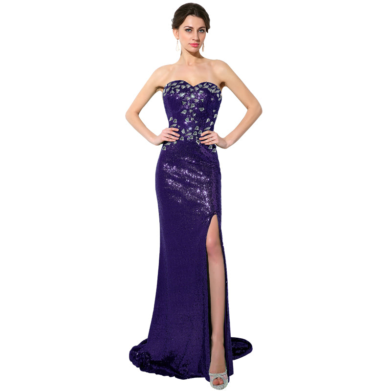 Stunning Strapless Emerald Green Mermaid Gown with Sequin Embellishments and Front Slit Prom Dress,SD114